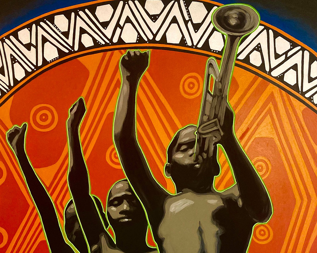 painting of children with fists raised
