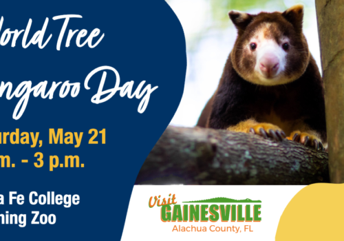 "World Tree Kangaroo Day, Saturday May 21, 9 am - 3 p.m. Santa Fe College Teaching Zoo" with image of a tree kangaroo face