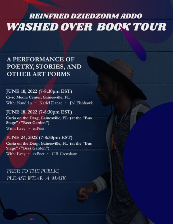 Flyer for Reinfred Dziedzorm Addo's Washed Over book tour