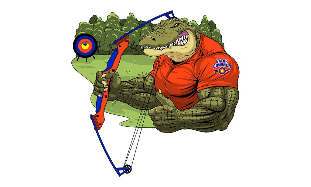 illustration of alligator holding bow