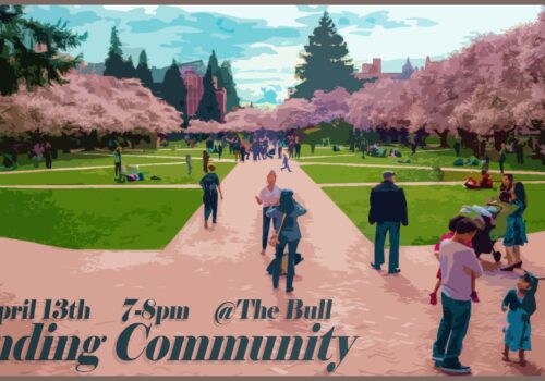 Community park illustration with event date/time