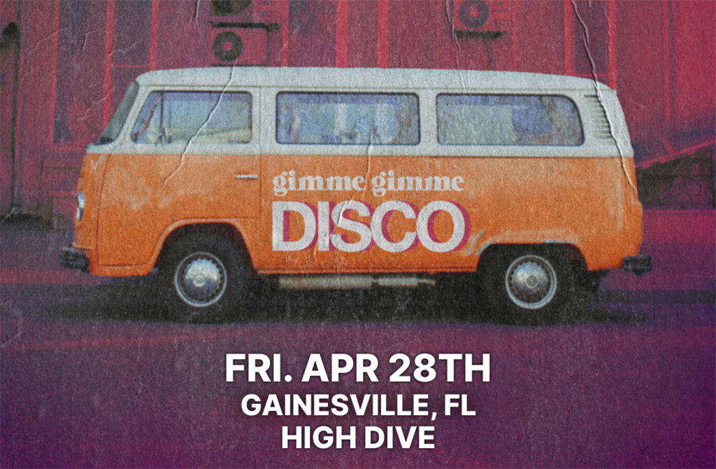 gimme gimme disco written on an old van