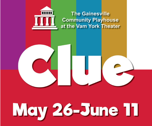 The word CLUE with color bars behind it