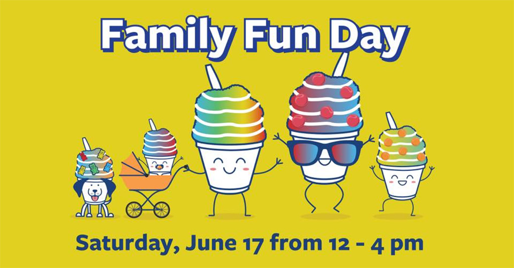 family fun day with illustration of family of shaved ice cups