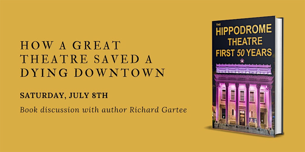 book discussion with book cover of hippodrome theatre first 50 years