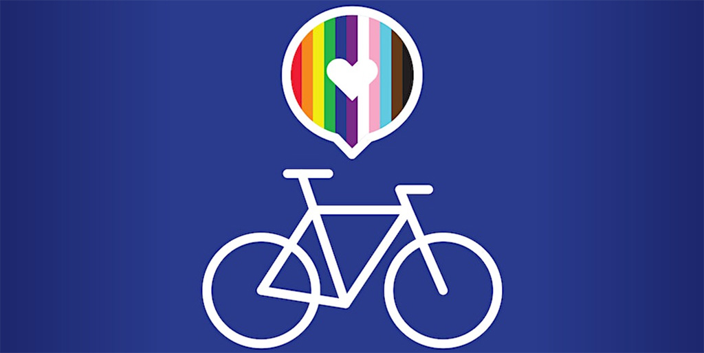 bike illustration and pride flag