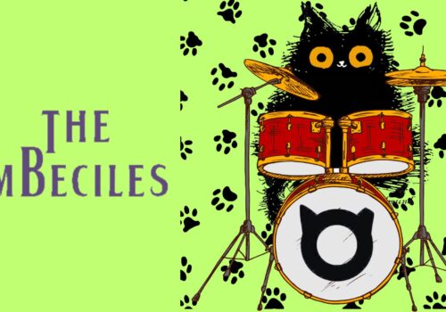 blackadder mascot on a drumset illustration. the imbeciles