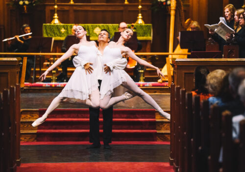 ballet dancers in front of church choir
