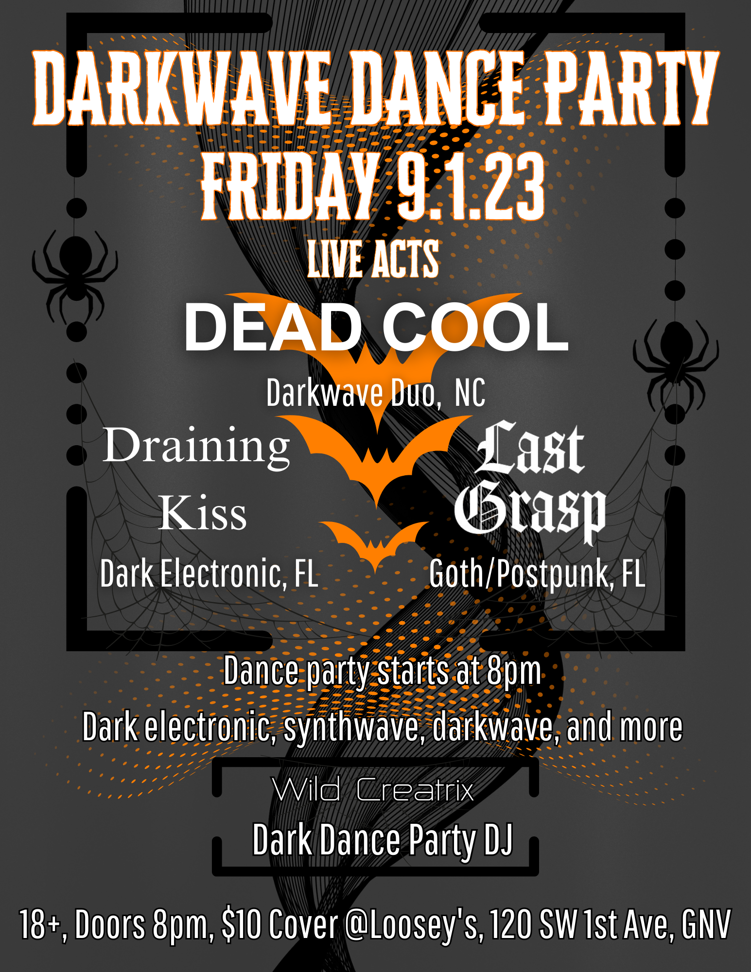 Darkwave Dance Party on Friday September 1st at Loosey's doors at 8pm, 18 and up, $10