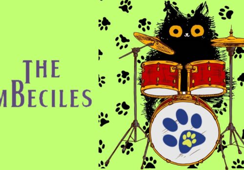blackadder mascot playing drums