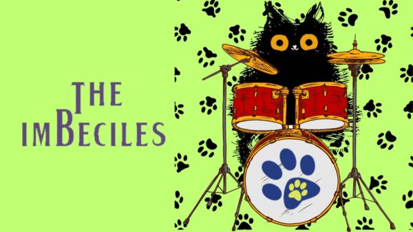 blackadder mascot playing drums