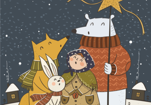 illustration of carolers singing in the snow