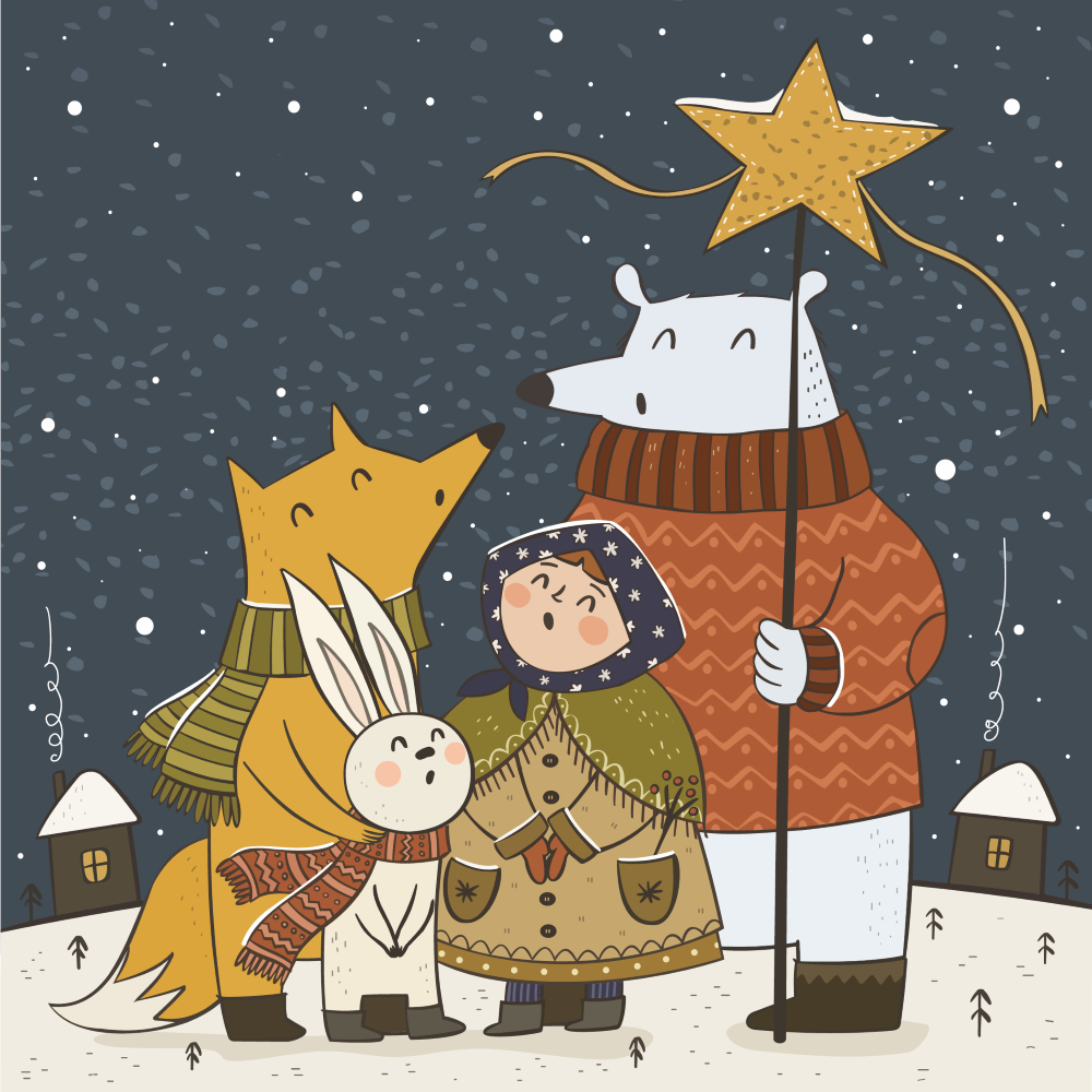 illustration of carolers singing in the snow
