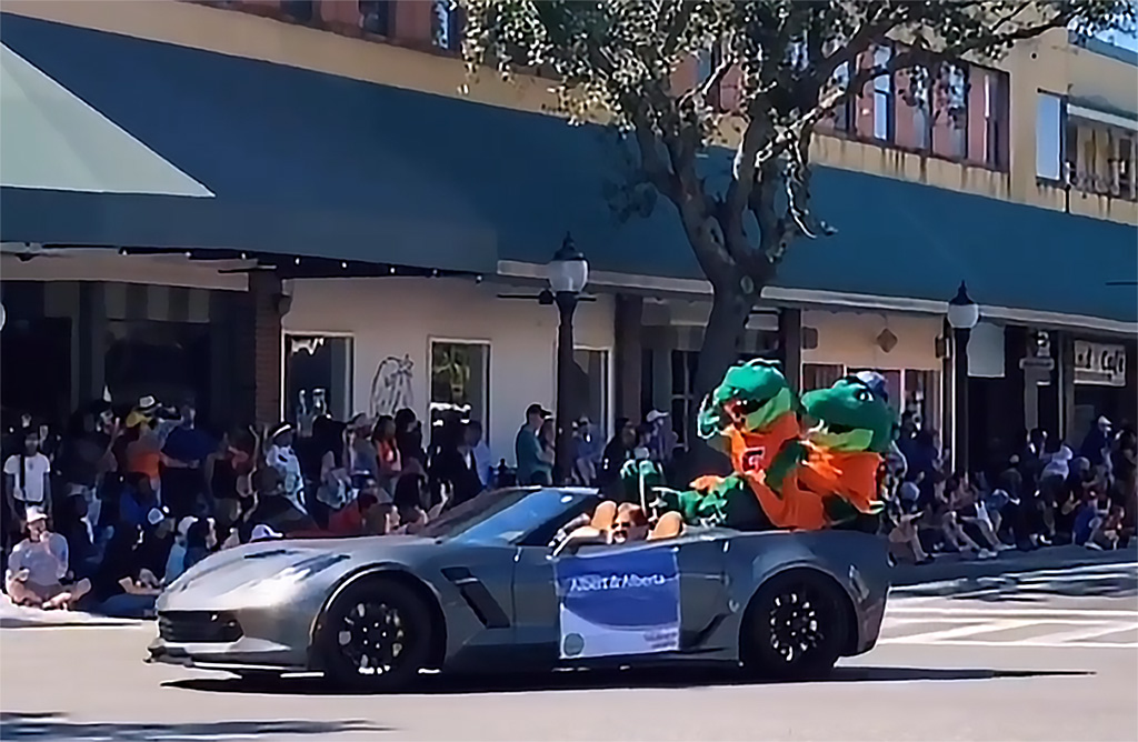 albert and alberta mascots riding in car