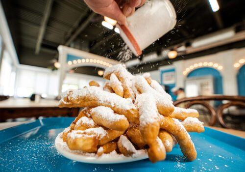 powdered sugar sprinkled on top of dessert