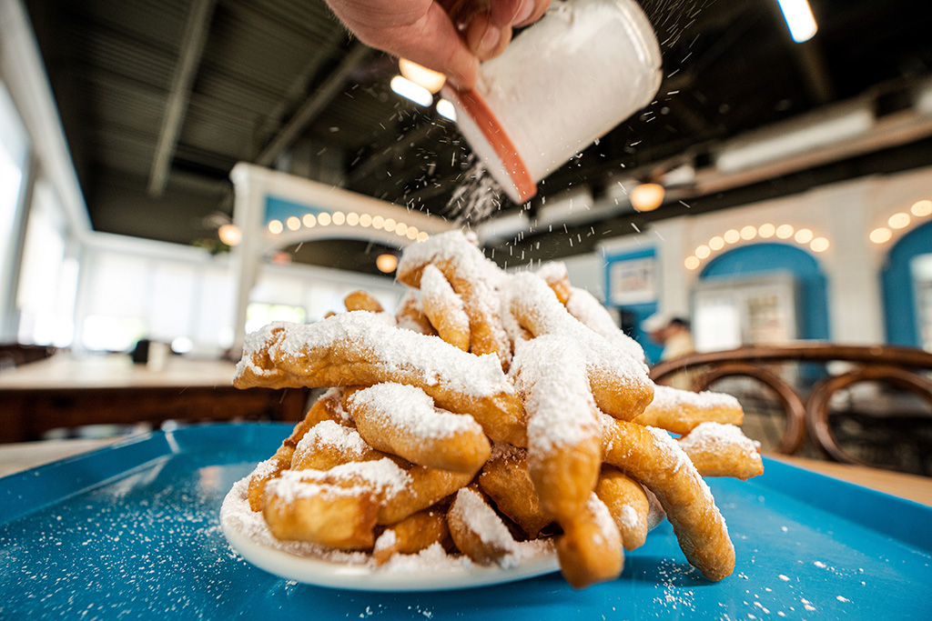 powdered sugar sprinkled on top of dessert