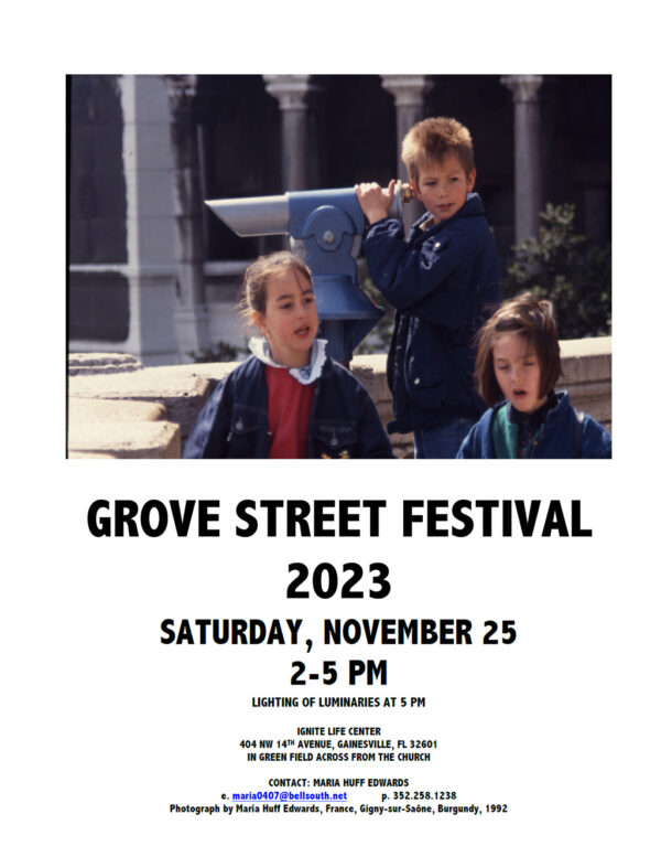 grove street festival poster with an image of kids and telescope