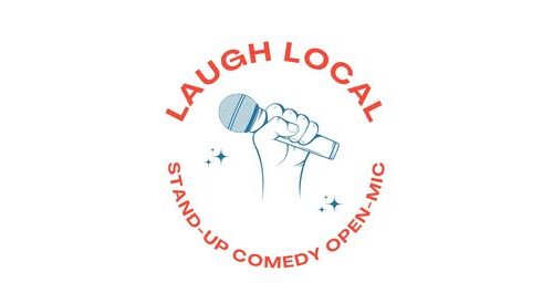 hand holding a microphone, "laugh local"