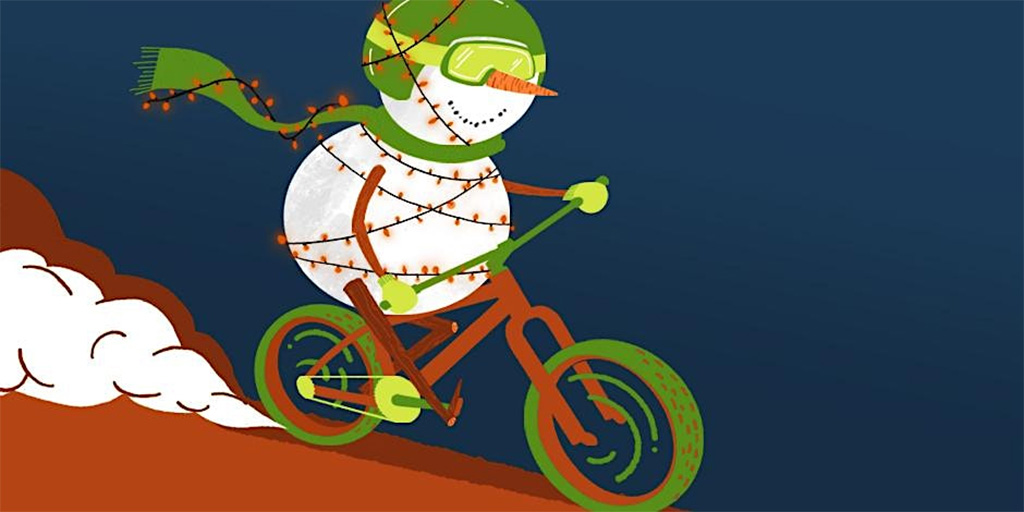 snowman riding a bike