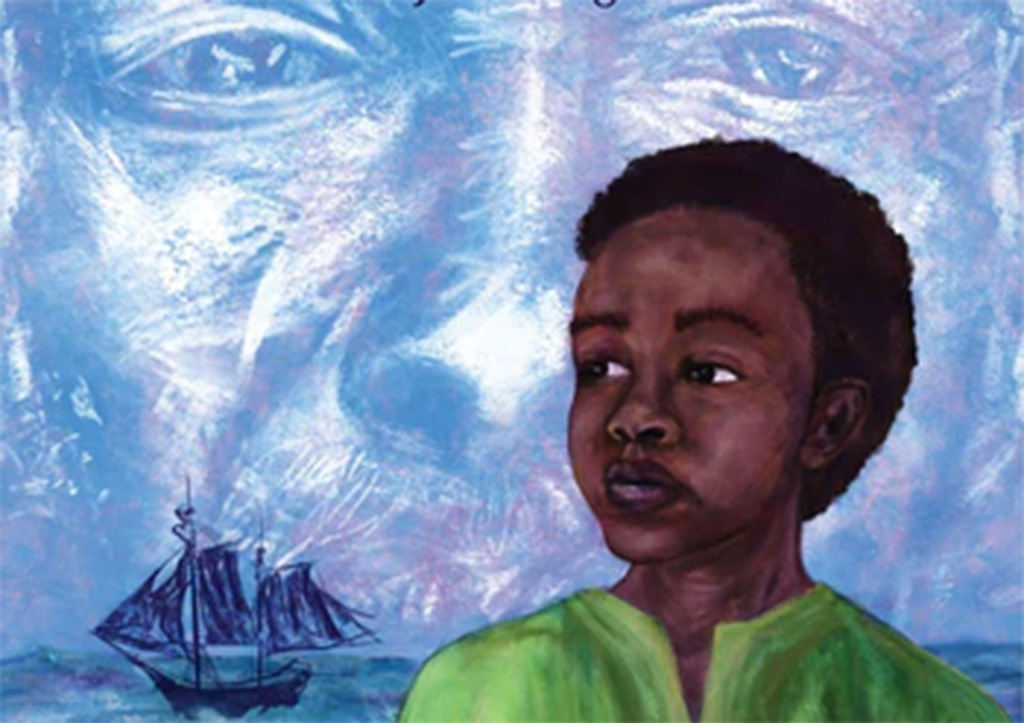 illustration of child with boat in the background