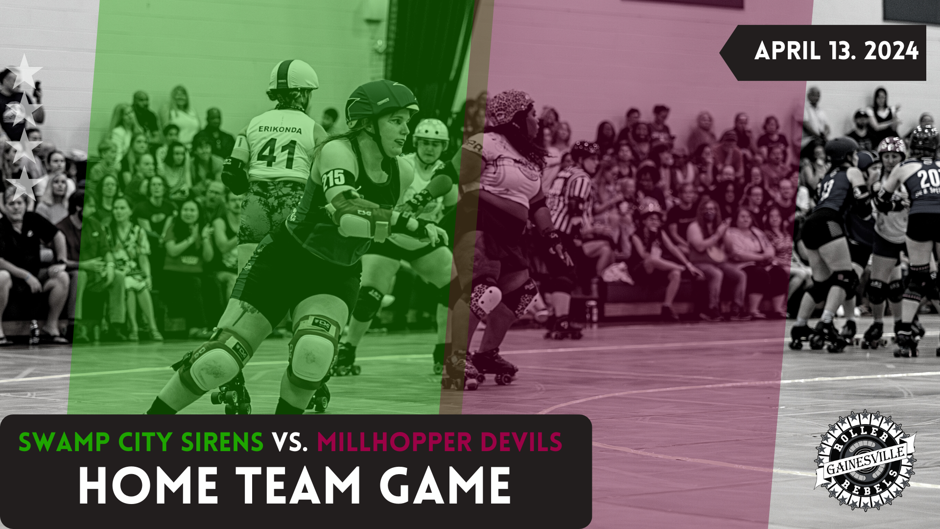 Come see the Gainesville Roller Rebels' home teams face off for the first time in a decade on Saturday, April 13th!