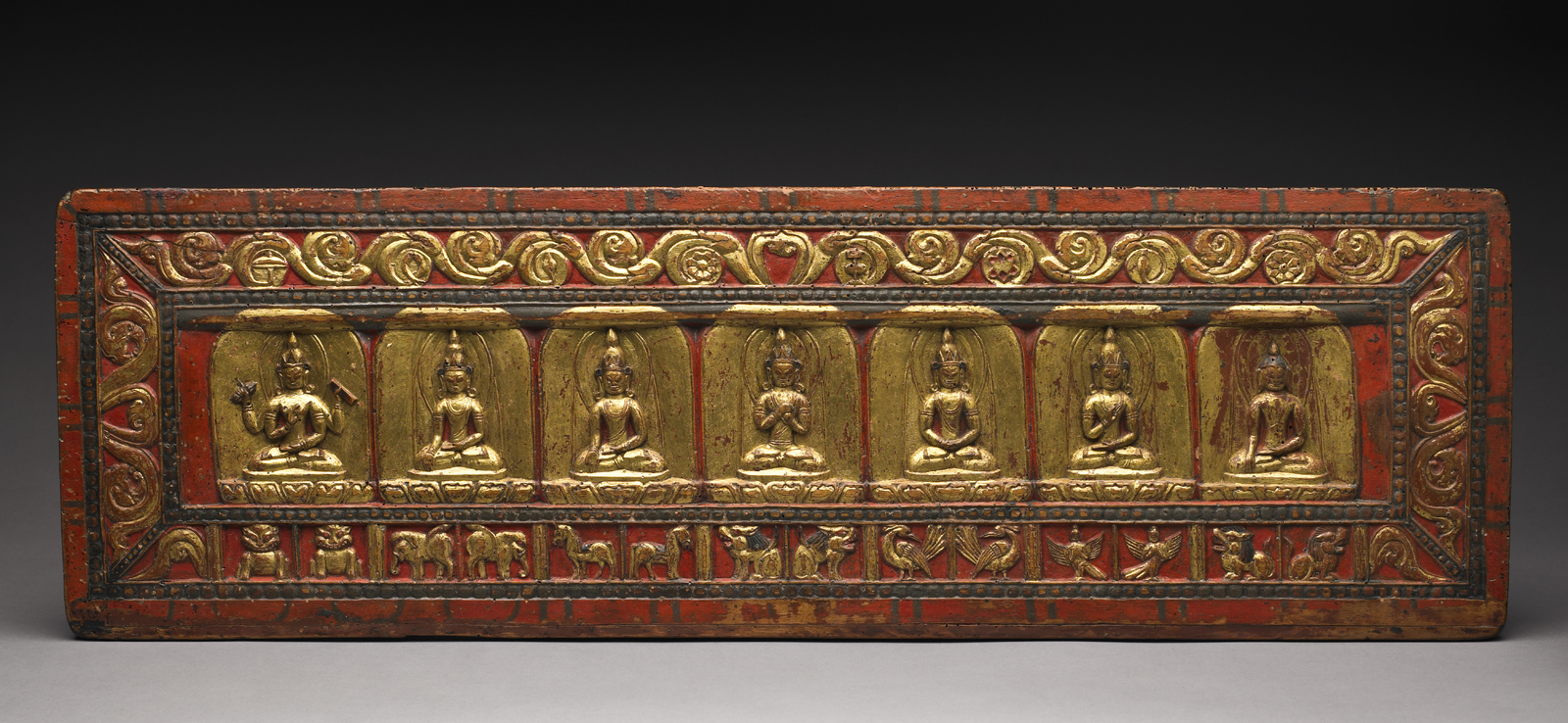 Image credit: Tibetan, “Manuscript Cover,” 12th Century, Museum purchase, gift of Dr. and Mrs. David A. Cofrin with additional funds provided by the Robert H. and Kathleen M Axline acquisition Endowment