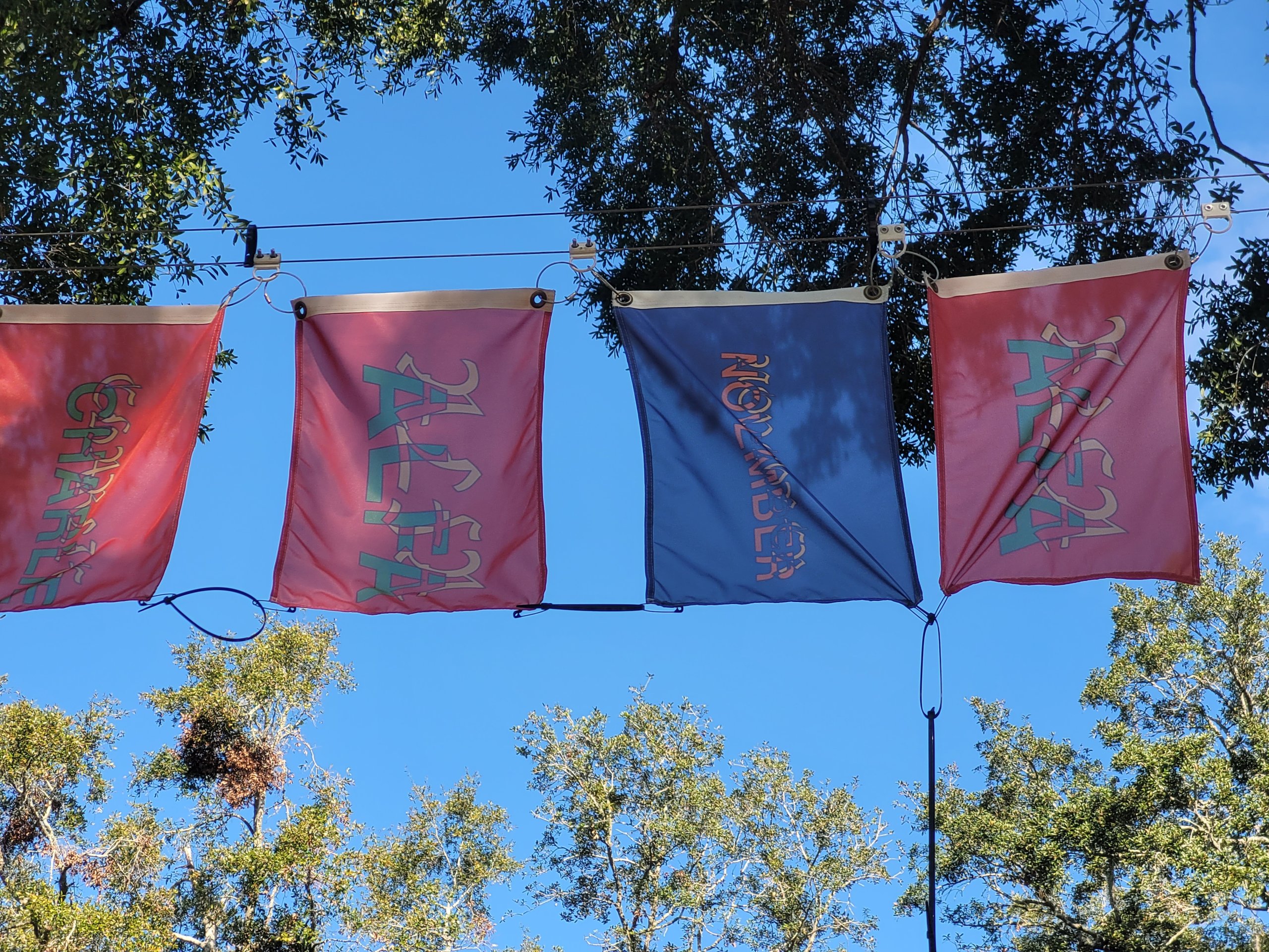Photo of colorful flags in an outdoor setting