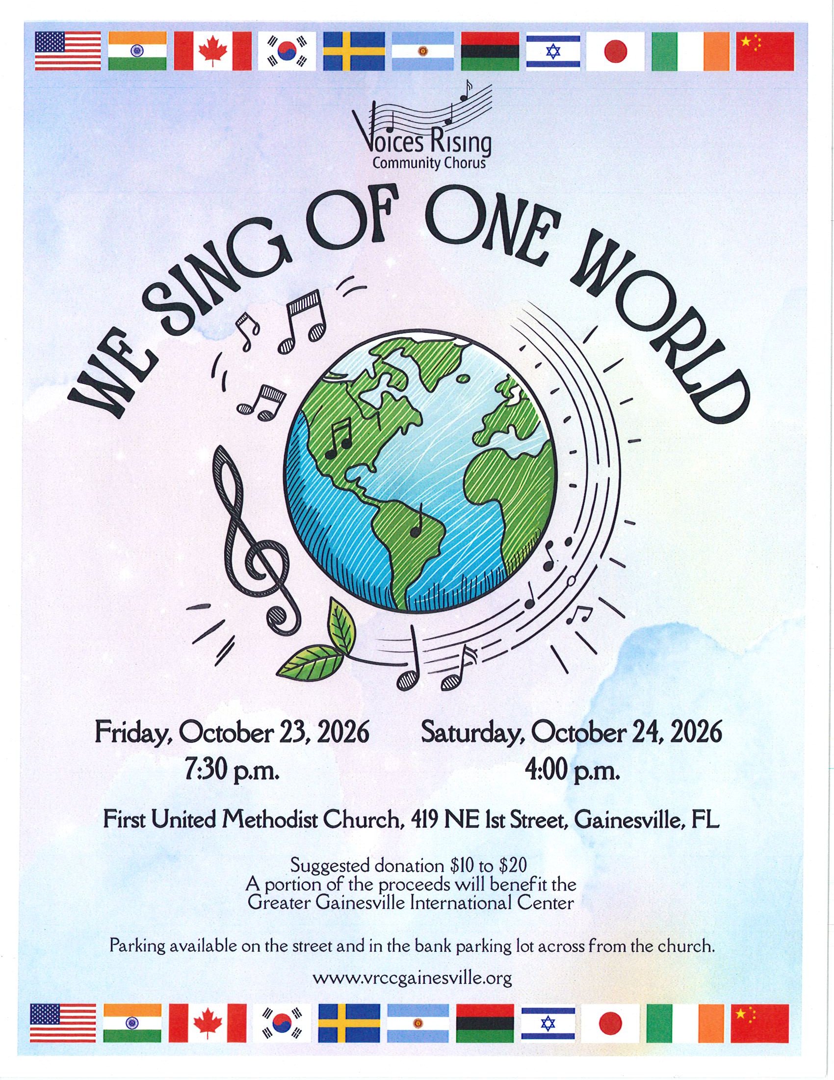 Poster for International Choral Music with Voices Rising Community Chorus