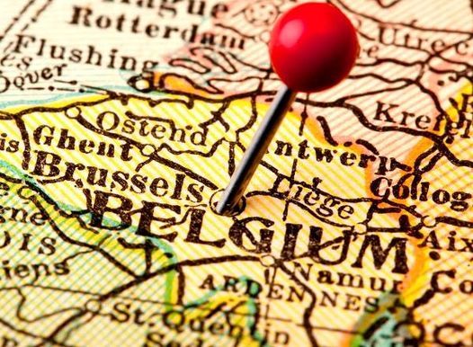 red pin in a map of belgium
