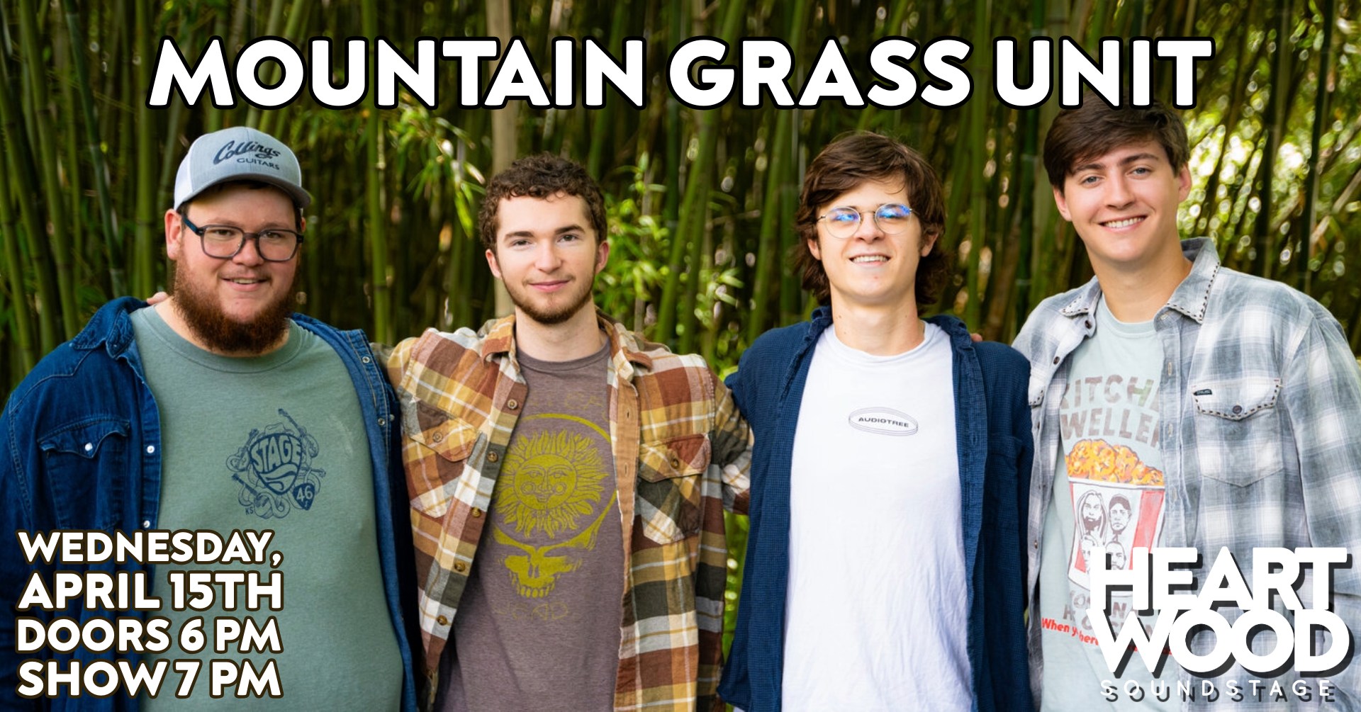 Mountain Grass Unit, a Birmingham-based quartet blending bluegrass with country, jazz, funk, rock, and metal influences. Featuring Drury Anderson, Luke Black, Josiah Nelson, and Sam Wilson, the band tours behind their 2024 debut EP Runnin’ From Trouble.