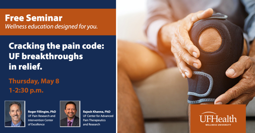 seminar flyer with image of someone reaching for their knee brace