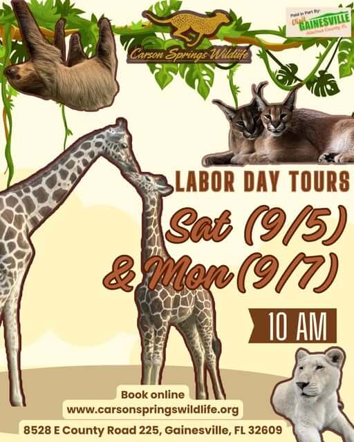 Poster for Carson Springs Wildlife Foundation Labor Day Tours