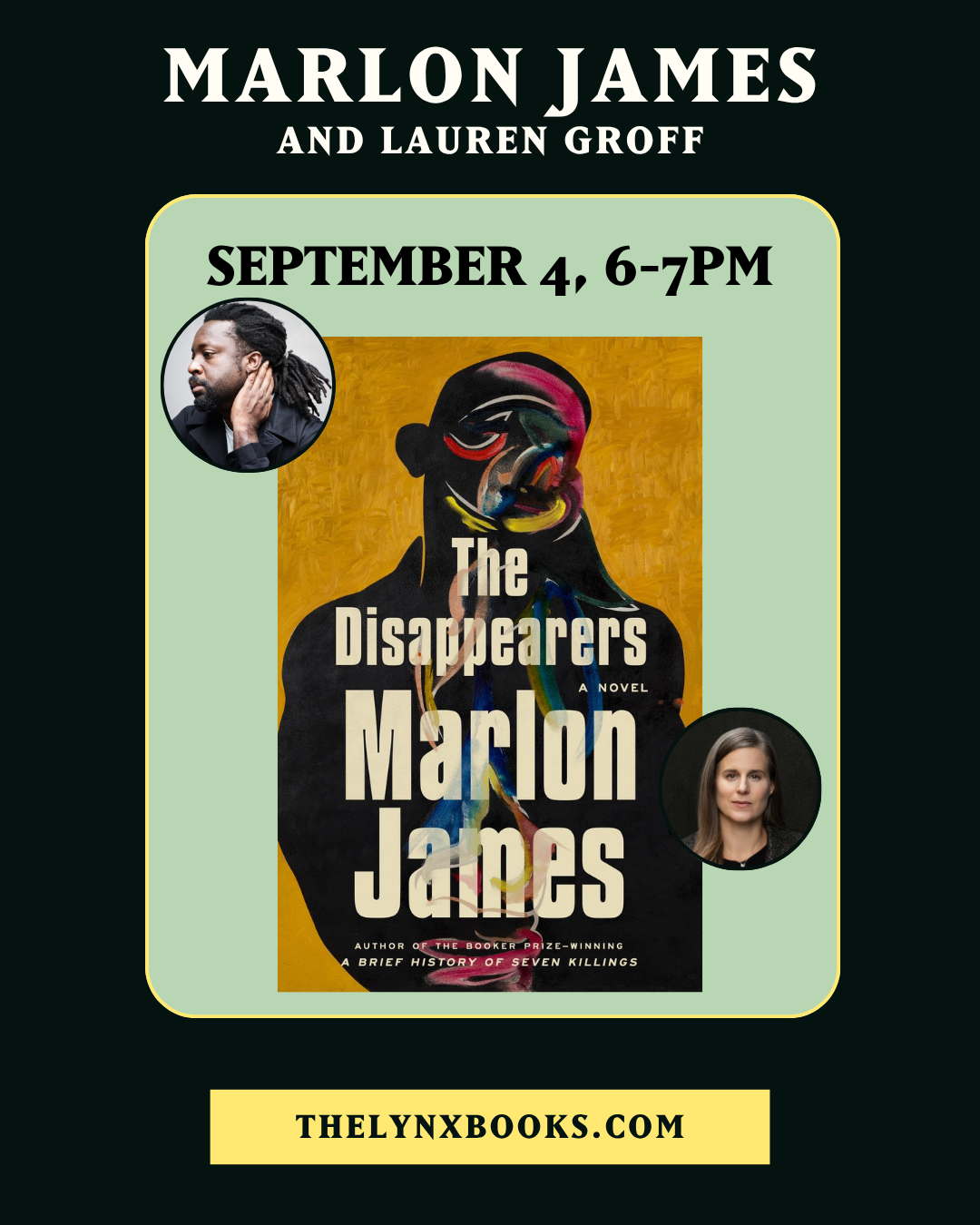 Poster for Hear Marlon James Discuss His New Novel “The Disappearers”