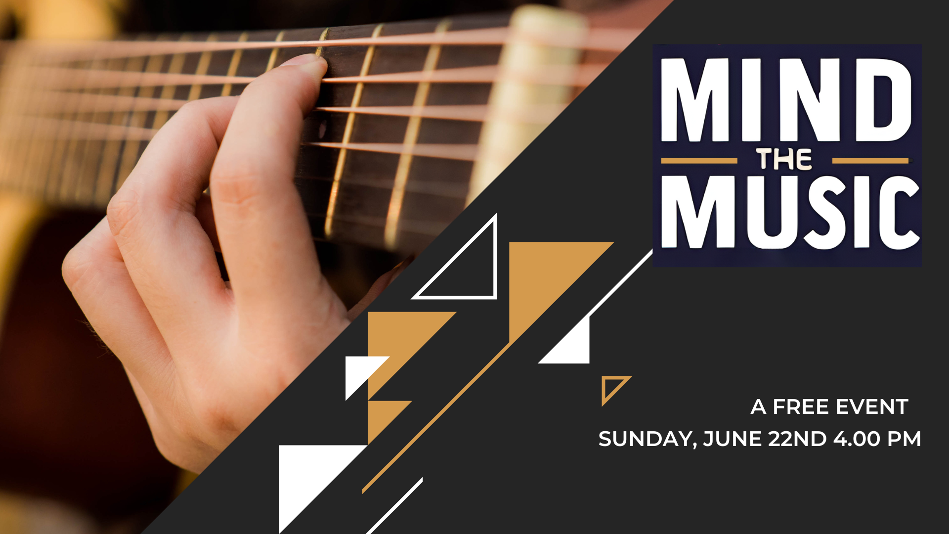 person playing guitar, mind the music event flyer