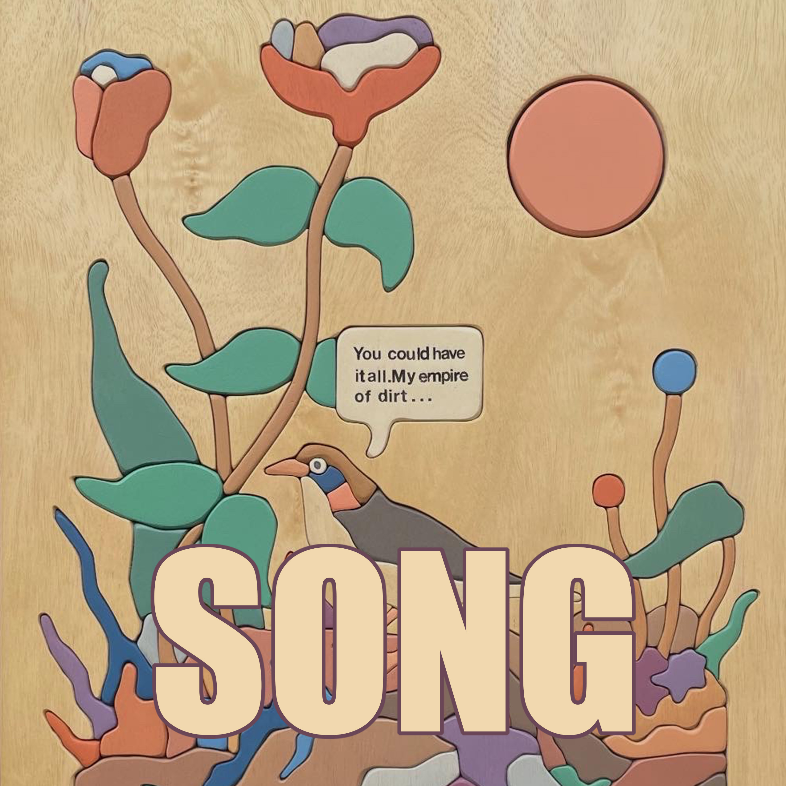 illustration of flowers with a quail in the nest and the bold letters that say SONG