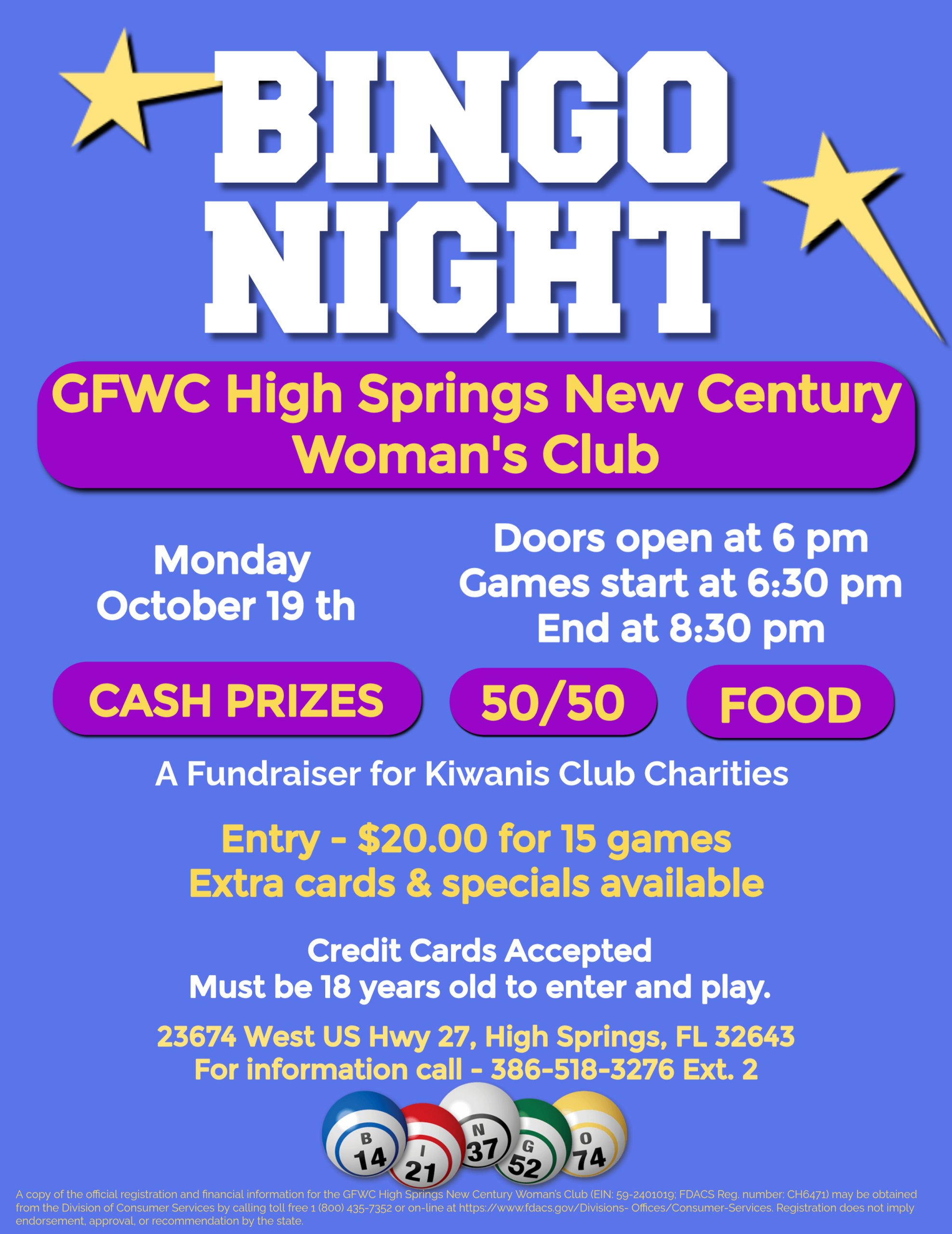 Poster for Bingo Night Fundraiser Supporting Kiwanis Club Charities