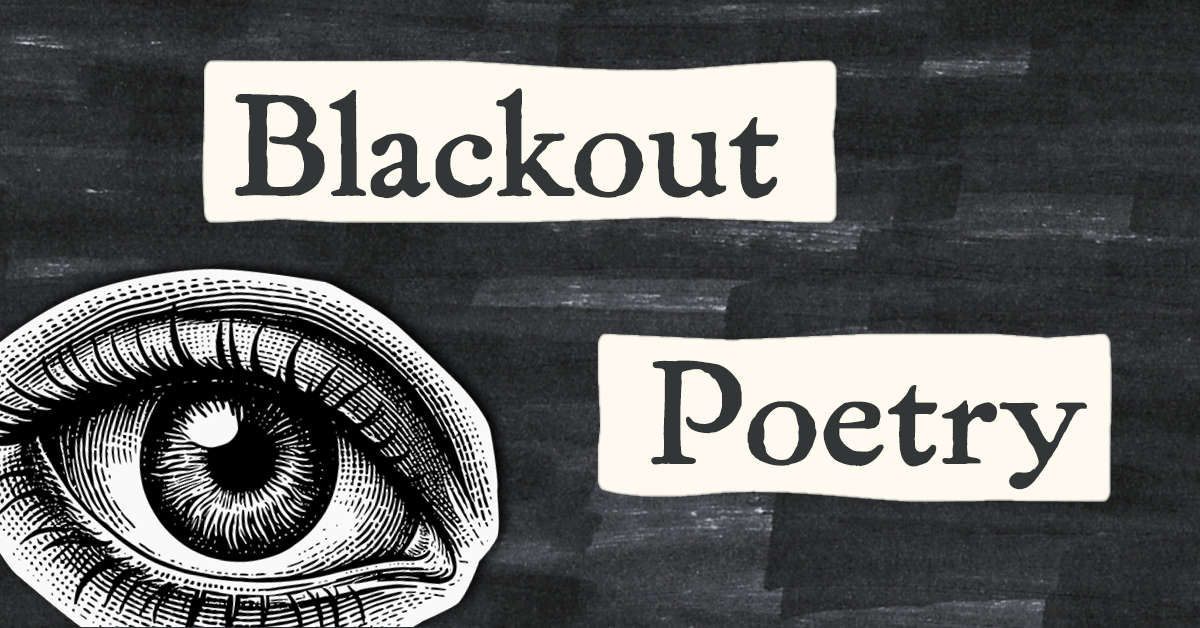 an illustrated drawing of an eye with the words Blackout Poetry