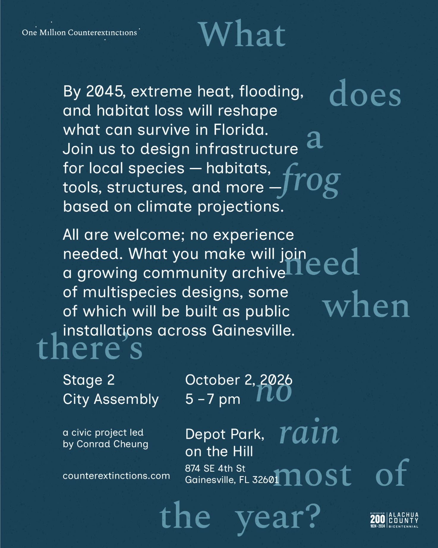 Poster for Counterextinctions Stage 2 at Depot Park
