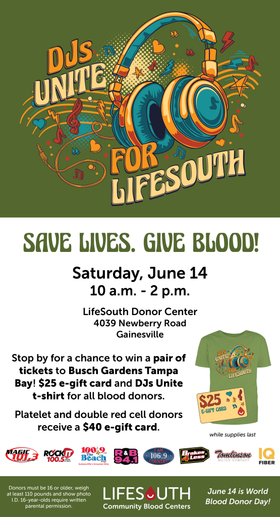 DJs Unite for Lifesouth poster with illustration of headphones