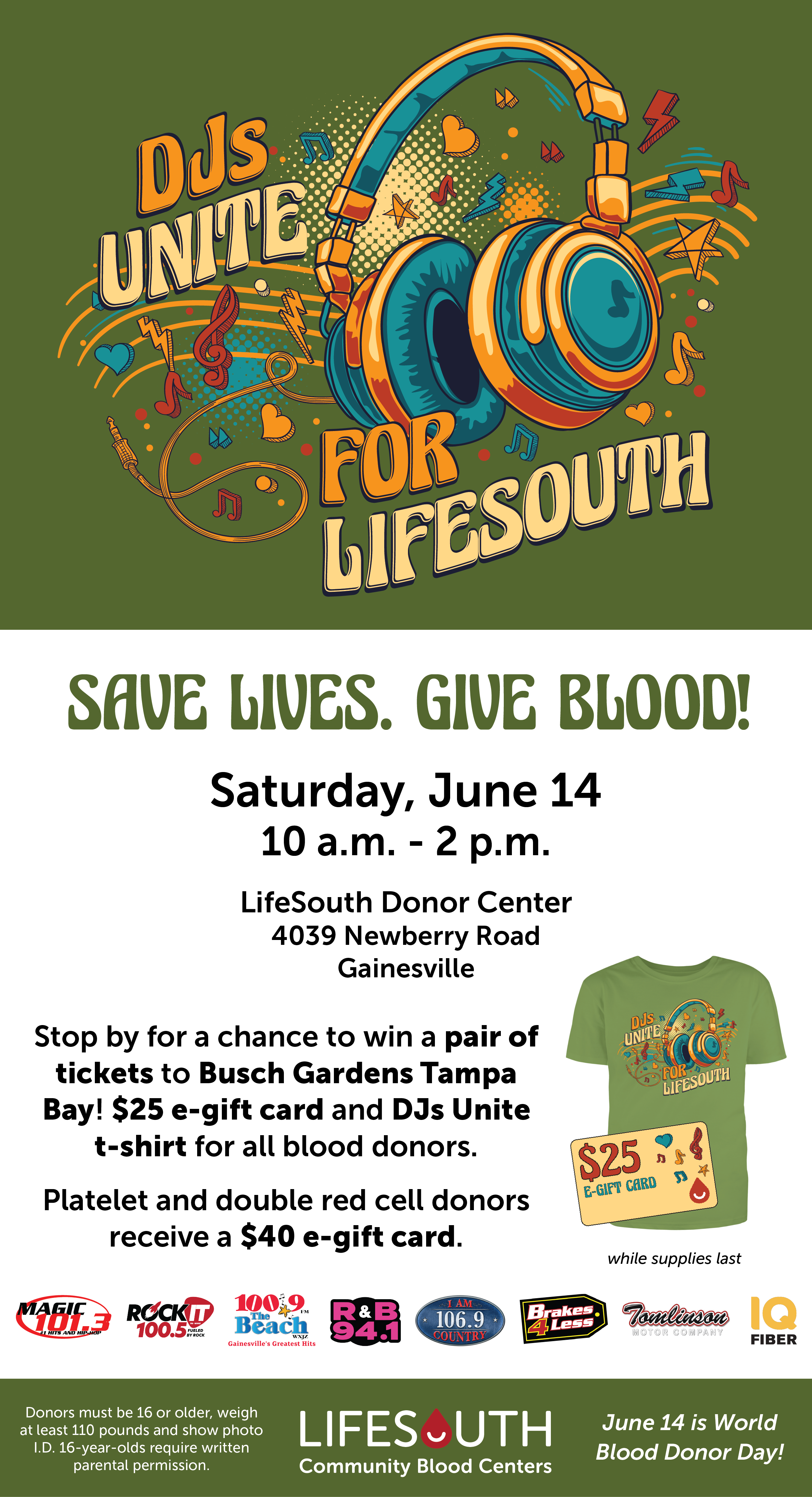 DJs Unite for Lifesouth poster with illustration of headphones