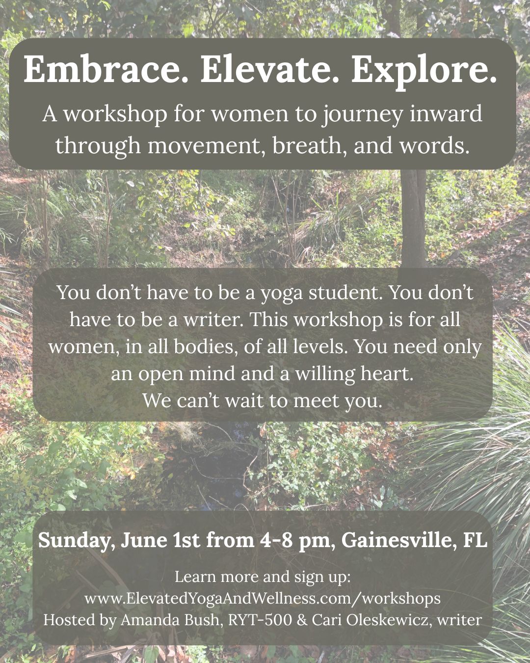 embrace, elevate, explore yoga flyer