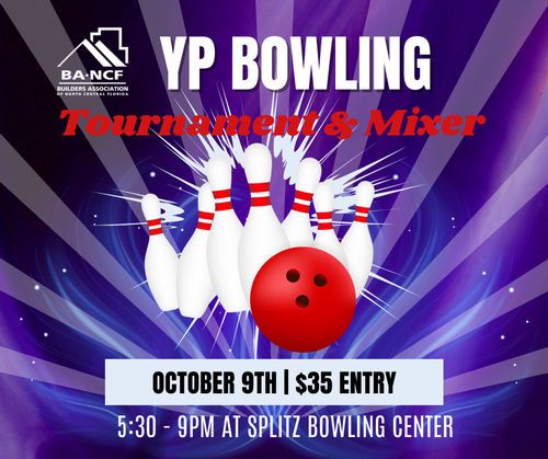 event flyer for BANCF Young Professionals YP Bowling Tournament and Mixer