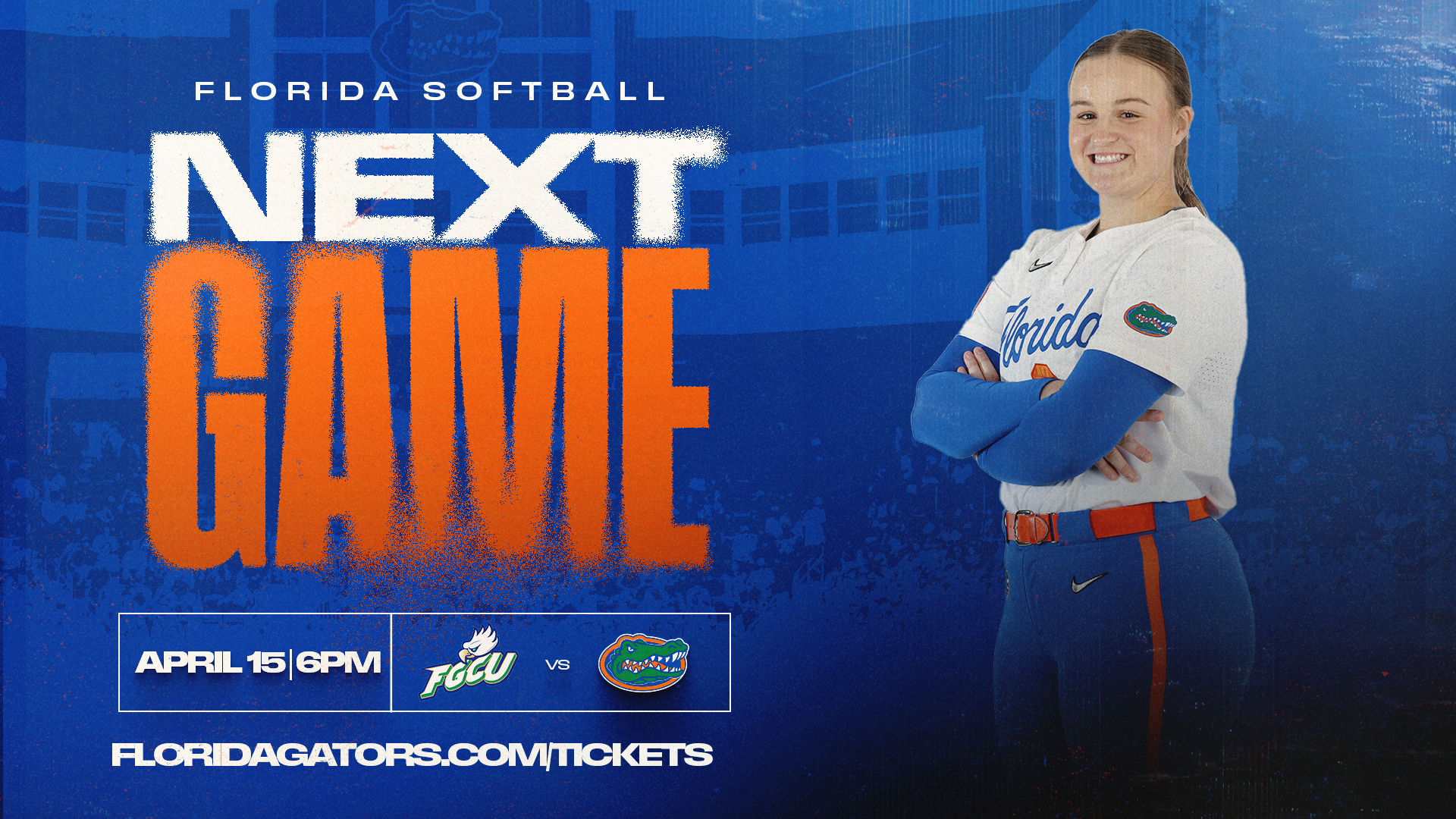 Gator softball player looking at the camera with her arms crossed