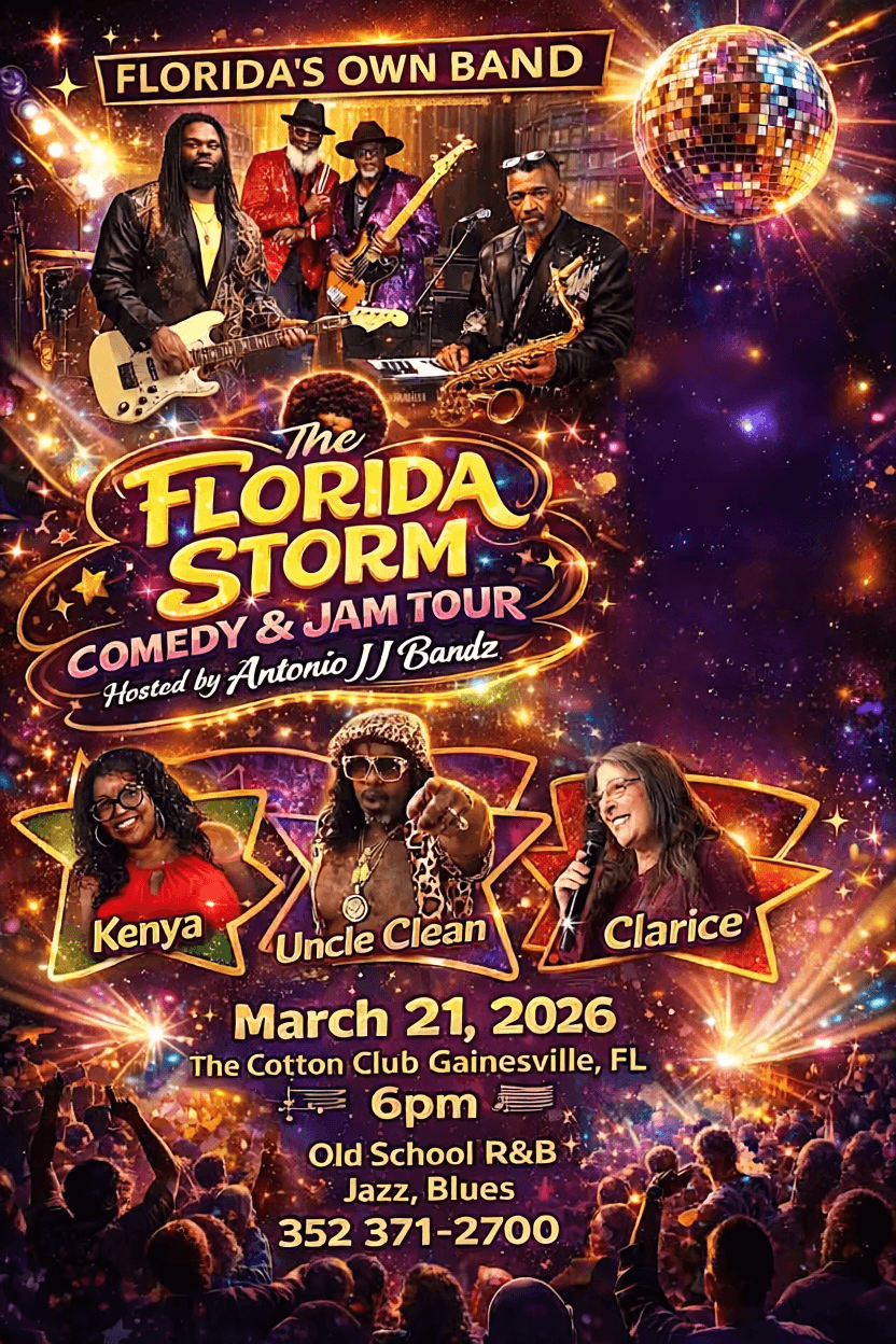 Florida Storm Comedy Jam poster featuring Kenya, Uncle Clean, and Clarice
