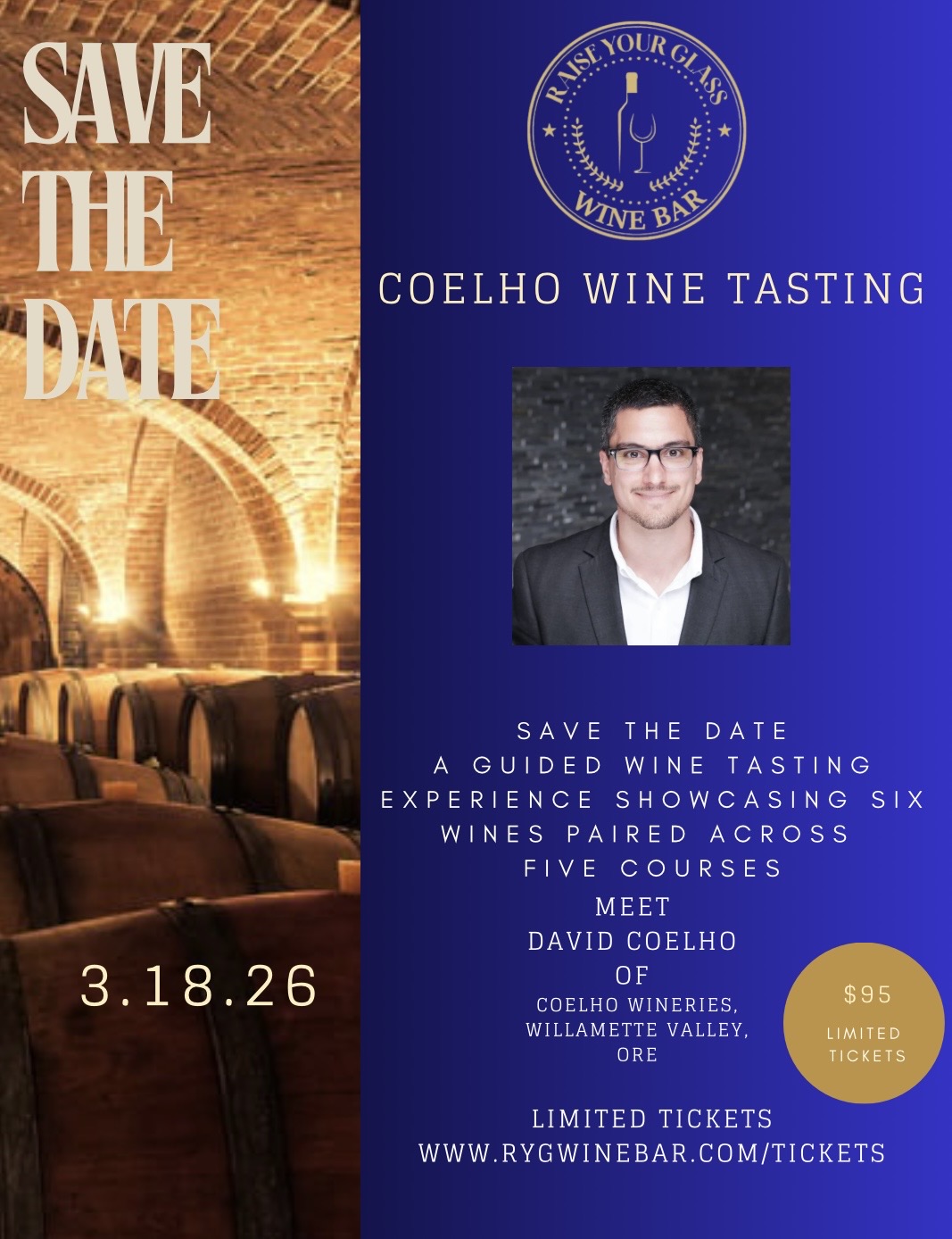 The poster for the event says save the date and features David Coelho