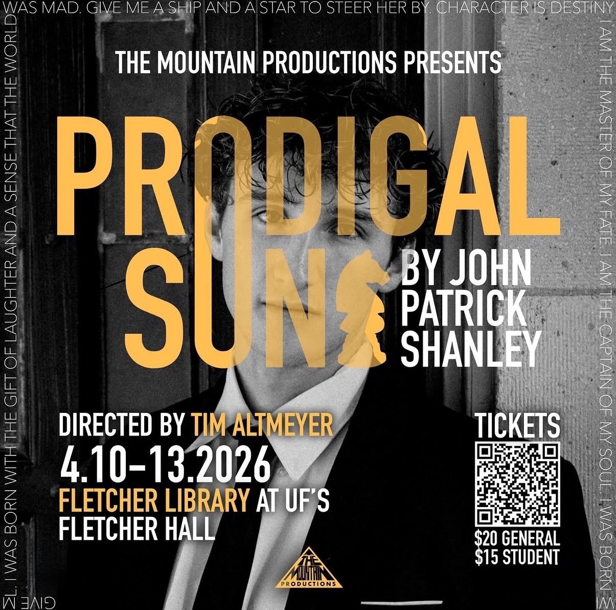 black and white poster with a man on the cover looking at the camera