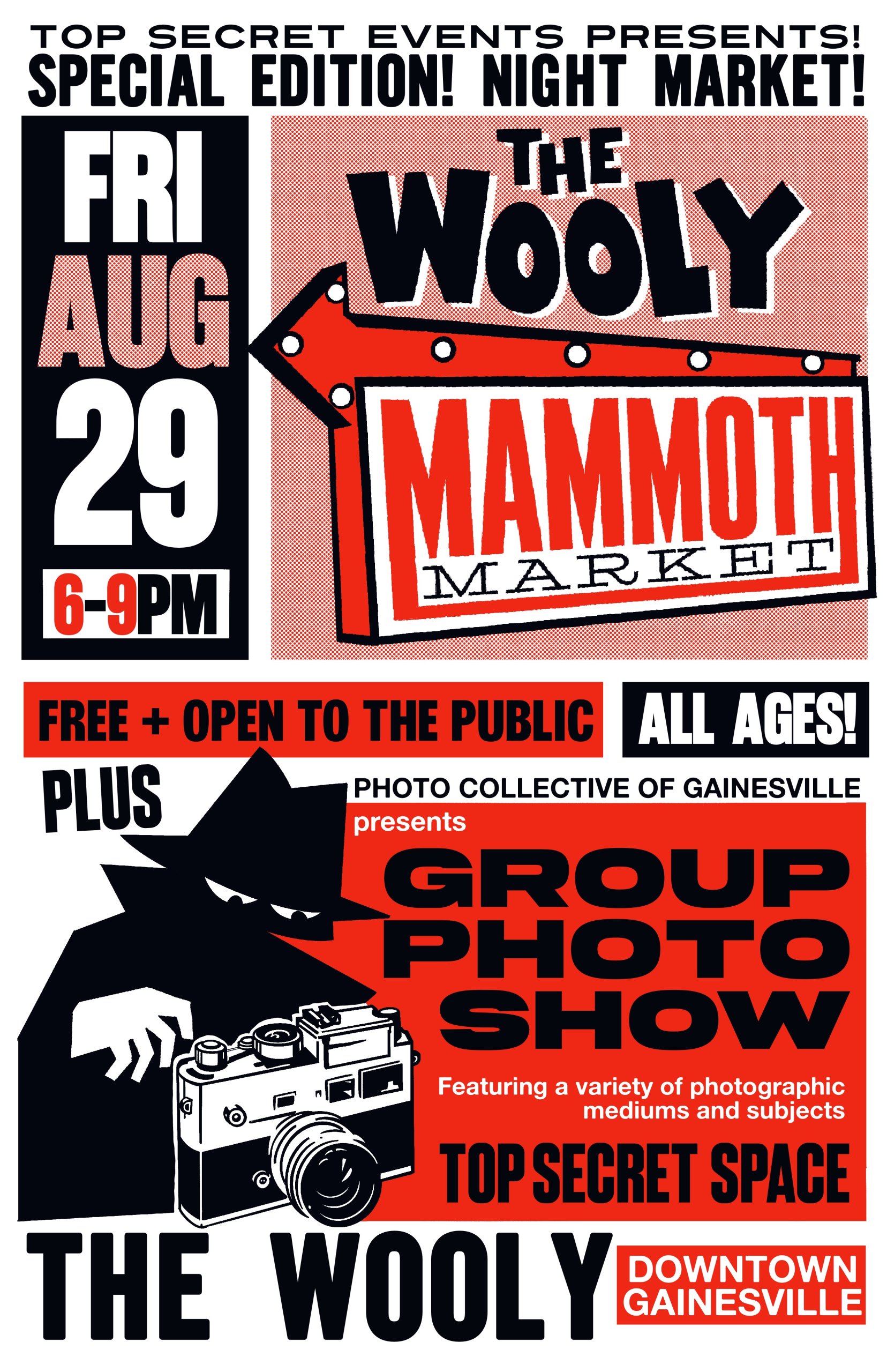 wooly mammoth market and group photo exhibition poster
