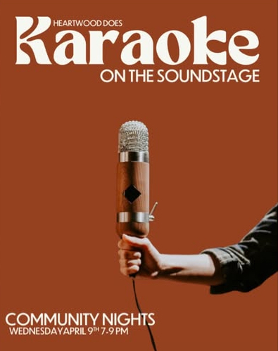 event poster with person holding up a microphone
