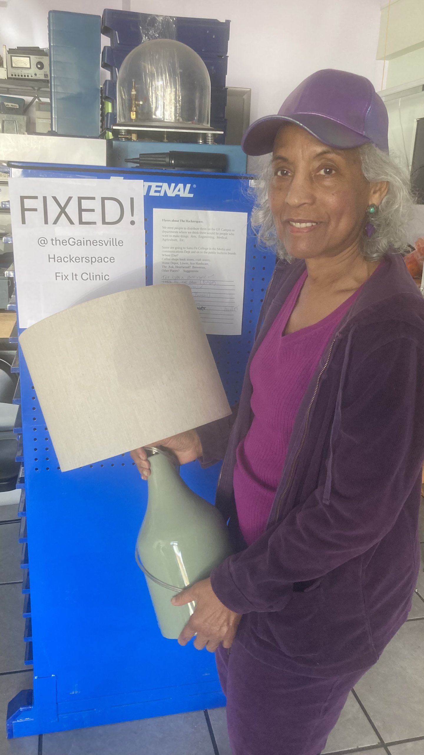 Woman shows off Fixed lamp