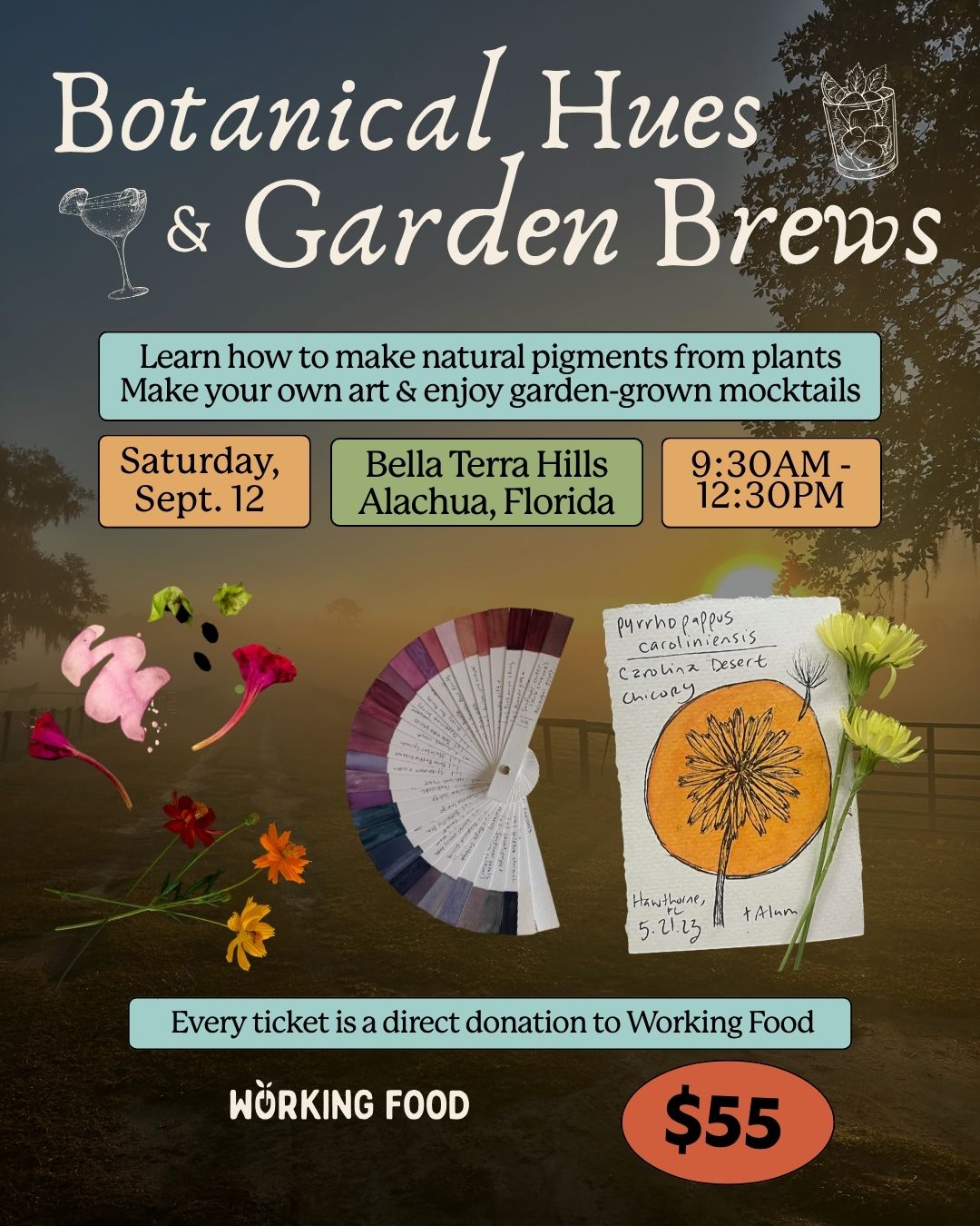 Poster for Paint with Nature at the Botanical Hues and Garden Brews Workshop